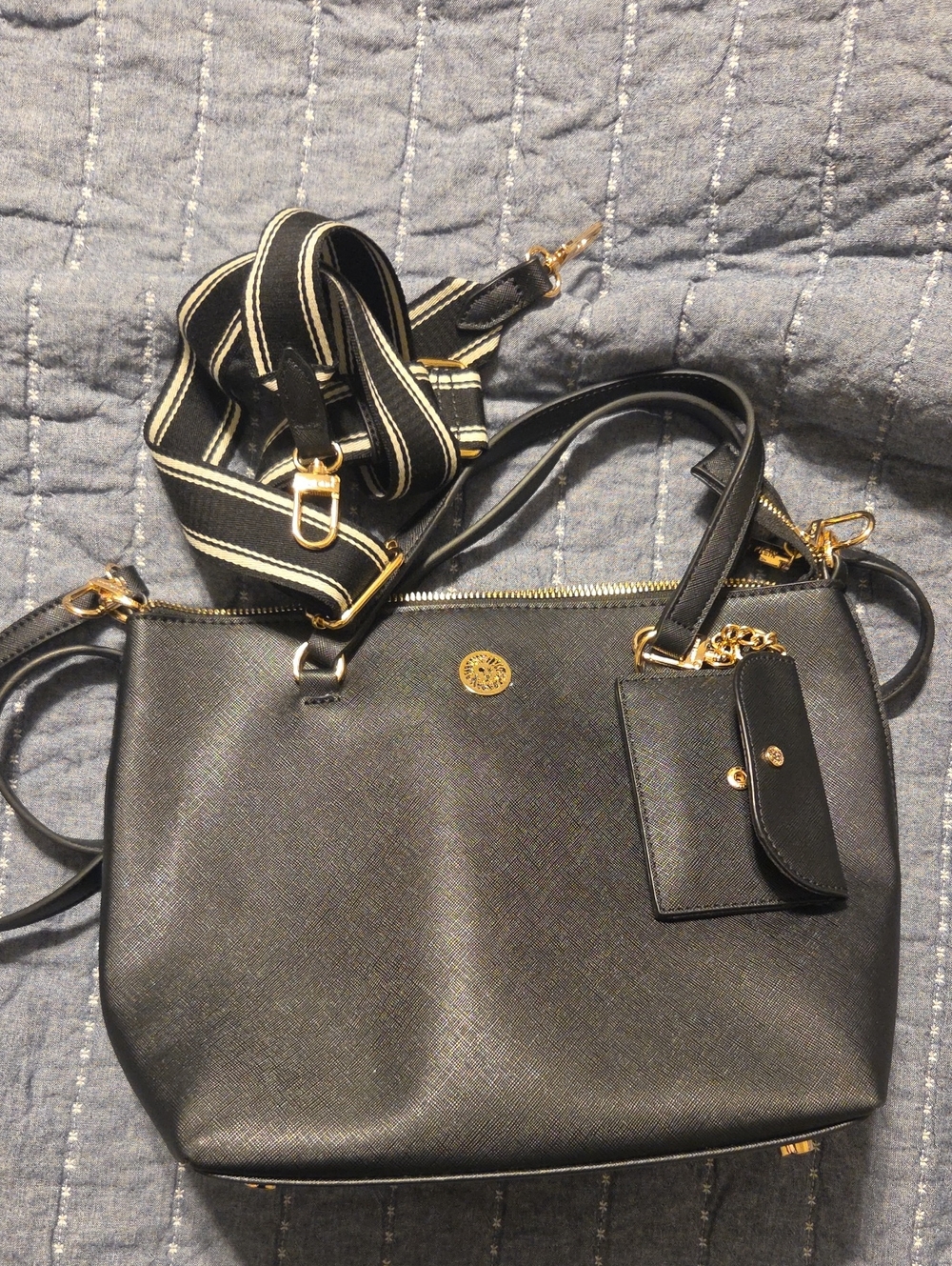 Anne Klein Women’s Black Tote with Gold Hardware and 2 Removable StrapS